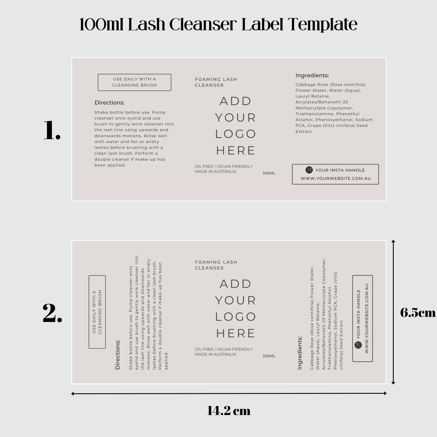 Editable Lash Cleanser Label Templates