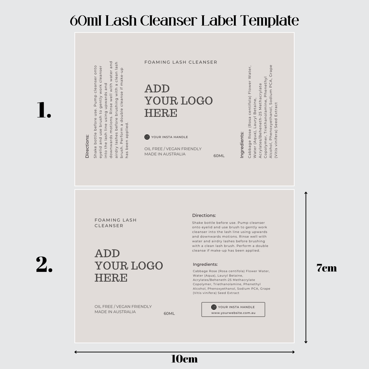 Editable Lash Cleanser Label Templates